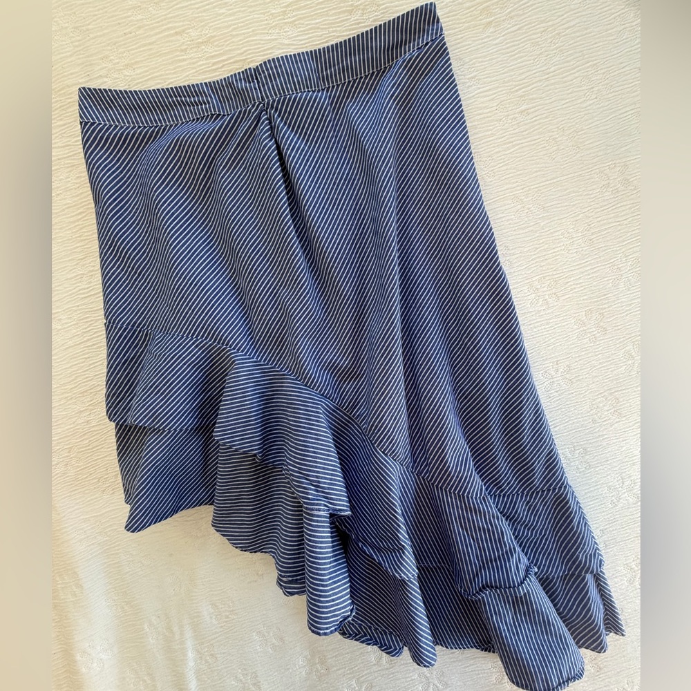Asymmetrical Skirt Blue Pin Stripe tiered ruffles size L - Picture 7 of 9